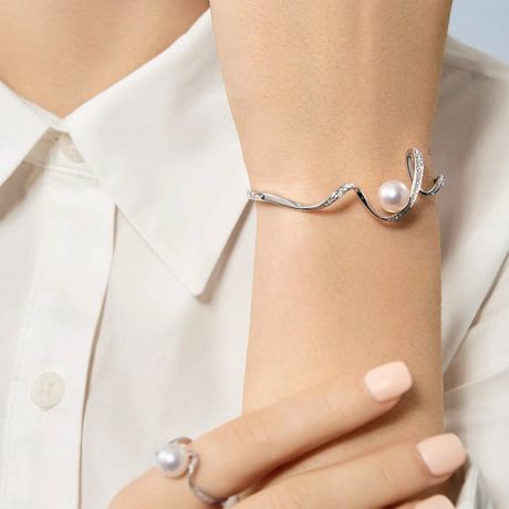 Bracelet Ondine - Perle Akoya, Or Blanc, Diamants