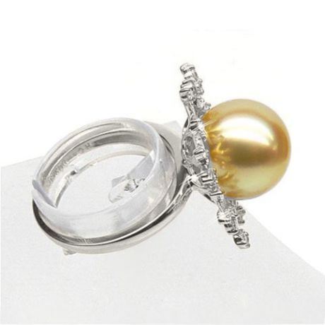 Bague luxe - Branche corail - Perle d'Australie, or blanc, diamants