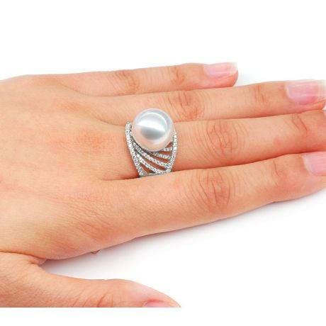 Bague des îles Cocos - Or blanc et perle d'Australie - Diamants