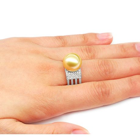 Bague Îles Ashmore-et-Cartier - Or blanc, diamants, perle d'Australie