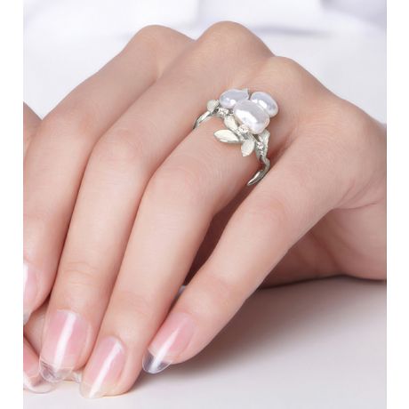 Bague Secret Flower 2nd en perles d'Australie baroques or blanc