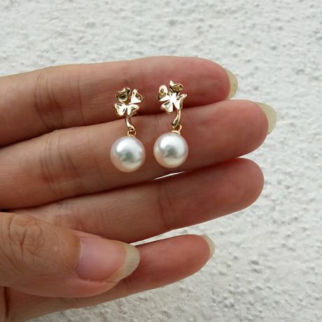 Boucles oreilles pendants - Perles Akoya - AAA - Or jaune et Diamants