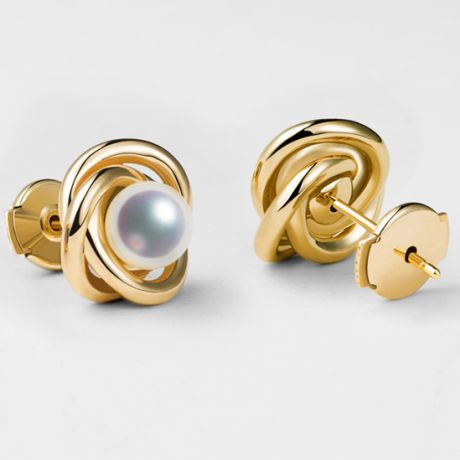 Boucles oreilles Chiyoko Or jaune. Perles Akoya Japon 6/6.5mm AAA