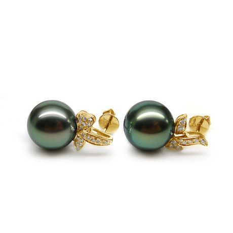 Boucles oreilles perles Tahiti or jaune - Petites oreilles de Bunny