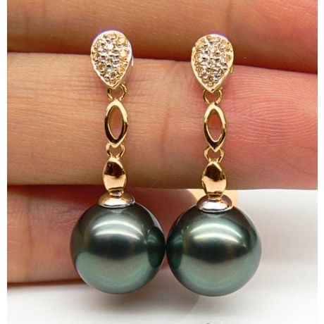 Boucles d'oreilles gouttes - Pendantes perles de Tahiti - Or jaune