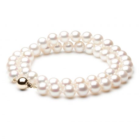 Collier perle mariage - Noces de perles - Perle blanche - 8/8.5mm or jaune