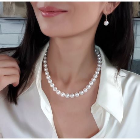 Collier grosse perle - Collier mariage perle blanche - 9.5/10.5mm or jaune