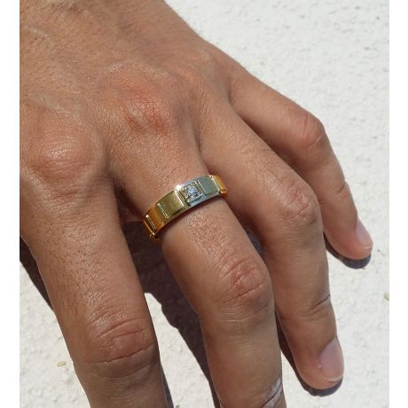 Bague en or jaune pour Homme. Finition polie et brossée. Diamant | Elbow