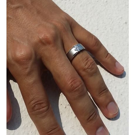 Bague or blanc hommes - Solitaire diamant homme moderne