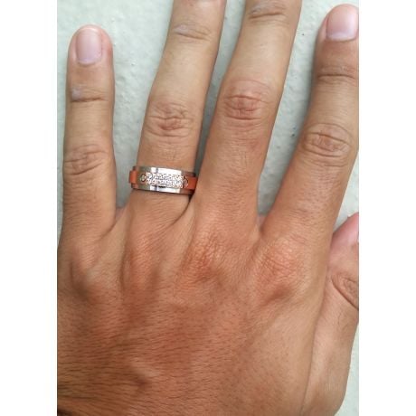 Bague pour homme métal or blanc brossé et rose poli - Diamants