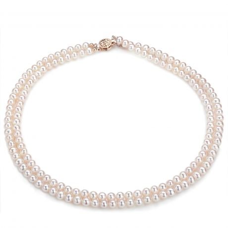Collier double rang perles culture. Perle eau douce blanche 5/5.5mm