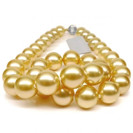 Collier grosses perles d'Australie dorées - Perles rares 11/13mm or blanc