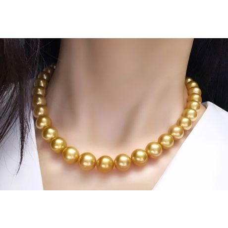 Collier perles d'Australie dorées - Grosses perles 10/12mm - AAA or blanc