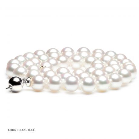 Collier perles Akoya blanches - Perle de culture du Japon - 7/7.5mm or blanc