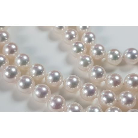 Collier double rang perle Akoya blanche. 7/7.5mm, AAA I Suki or blanc