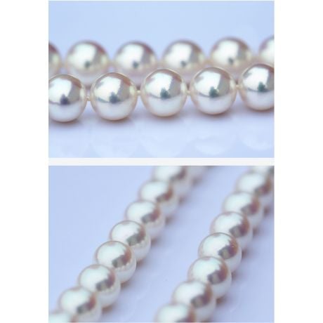 Collier grosse perle Akoya du Japon. Perles de culture blanches. 8.5/9mm or blanc