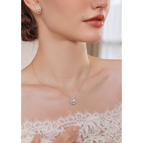 Pendentif Géométria Préciosa - Perle Akoya, Or Blanc, Diamant