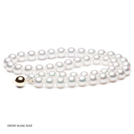 Collier perles de culture - Collier perle Akoya blanche Japon - 7.5/8mm or jaune
