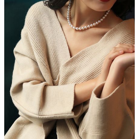 Collier perles Akoya  - Perle de culture blanche Japon - 8/8.5mm or jaune