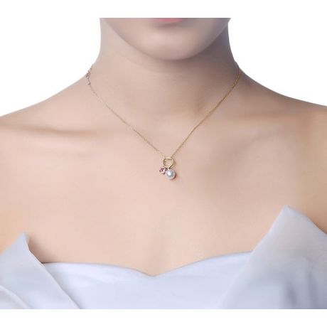 Collier pendentif Aiko. Perle Akoya et tourmaline or jaune