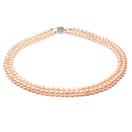collier double rang perles roses - Perles de culture Chine - 5/5.5mm or blanc