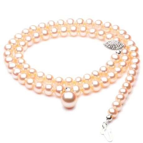 Collier Lyrique en Perles d'Eau Douce Roses AAA | Gemperles or blanc