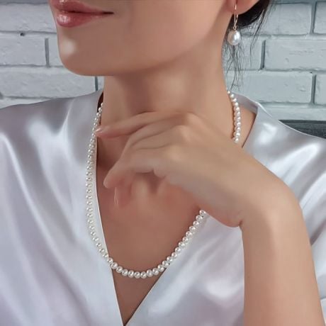 Collier perles de culture blanches Mariage 5/5.5mm, AA+ or blanc