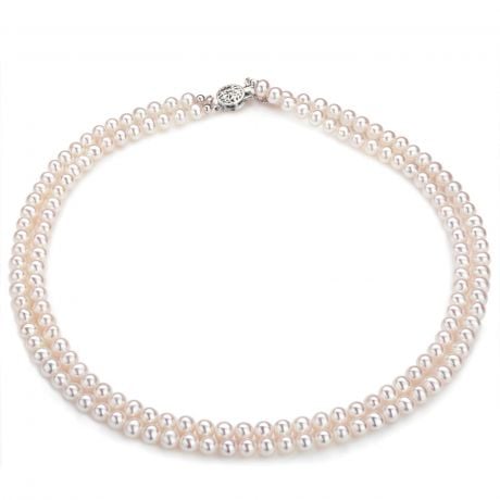 Collier double rang perles culture. Perle eau douce blanche 5/5.5mm or blanc