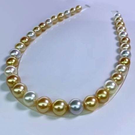 Collier perles des mers du sud multicolores - 11/13mm - AAA or blanc