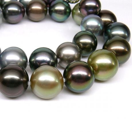 Collier perle Tahiti - Perles de culture multicolores - 12/14mm, AAA or blanc