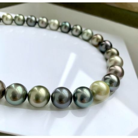 Collier perles de Tahiti multicolores - 13/14mm - AAA or blanc