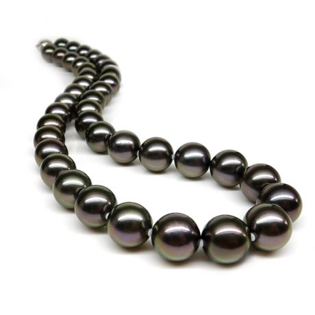 Les perles noires - Collier perles de Tahiti bronzes foncées - 10/12mm or jaune