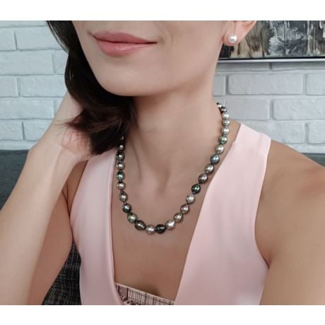 Collier Moana - Sautoir perles de Tahiti baroques multicolores or jaune