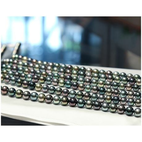 Collier en perles multicolores de Tahiti - 9/11mm, AAA or jaune