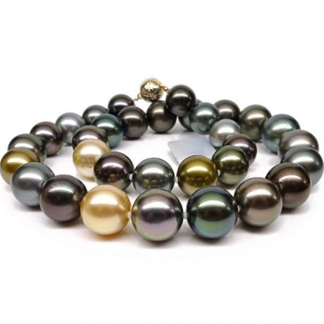 Collier en perles de Tahiti multicolores - Perle de culture - 12/14mm or jaune