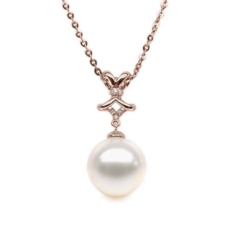 Pendentif ganse classique - Or rose, diamants monté d'une perle