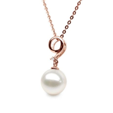 Pendentif chiffre 9 - Perle d'eau douce blanche - Or rose, diamant