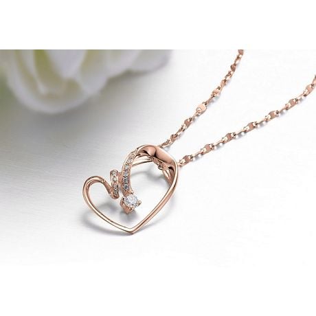 Pendentif coeur - Aile de papillon - Diamants, or rose