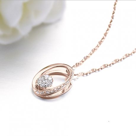 Pendentif O - Fleur préservée - Or rose, diamants 0.19ct