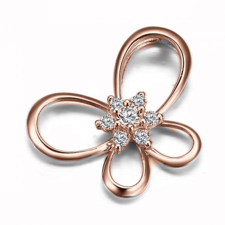 Pendentif fleur en papillon - Or rose 18 carats - Diamants 0.10ct