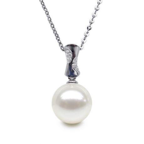 Pendentif t'es à croquer - Or blanc, perle de rivière blanche