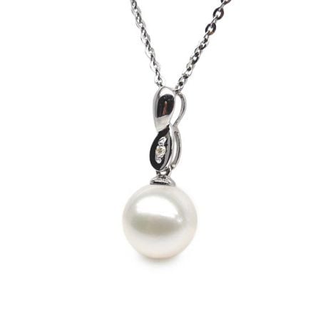 Pendentif bélière or blanc entortilée - Perle chinoise et diamant