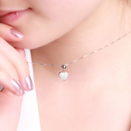 Pendentif coeur pavé de diamants - Or blanc et diamants 0.23ct