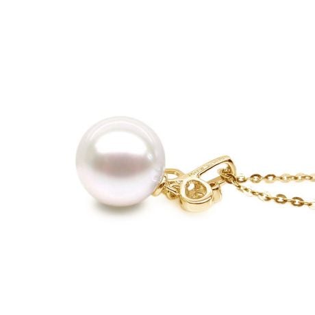 Pendentif brindille perle de culture - Or jaune, diamant serti clos