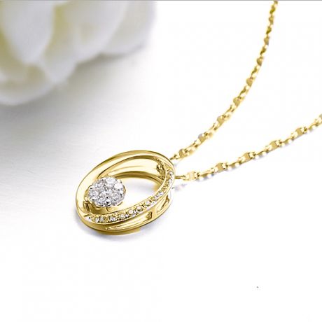 Pendentif O - Fleur préservée - Or jaune, diamants 0.19ct