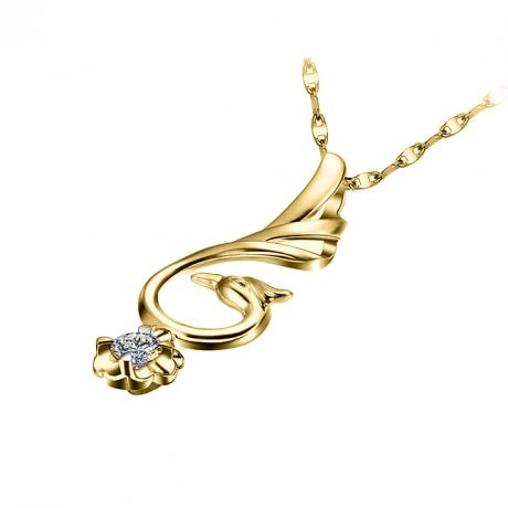 Pendentif cygne blanc - Solitaire diamant or jaune