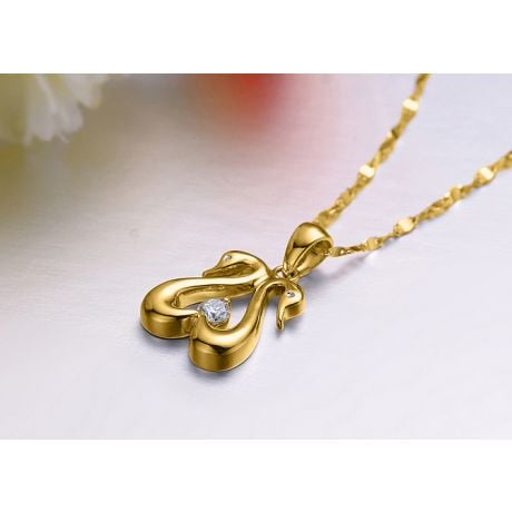 Pendentif couple de cygnes - Diamant 0.10ct, or jaune