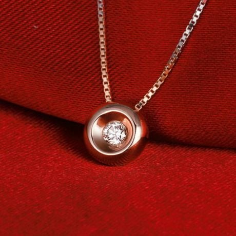 Collier solitaire pendentif or rose - Diamant serti clos 0.10ct
