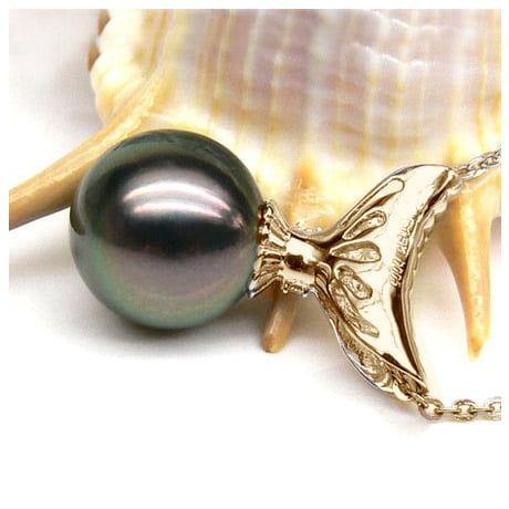 Pendentif Kimolos - Perle de Tahiti noire, paon - Or jaune, diamants