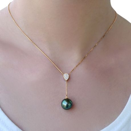 Collier pendentif or jaune et perle de Tahiti - Pendant nacré
